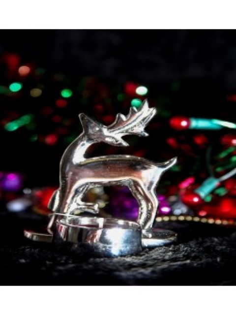 Small Reindeer Tealight Holder Aluminium  12 x 9 x 8cm